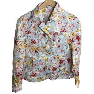 Coldwater Creek Colorful Floral Three Button Jacket Sz 10